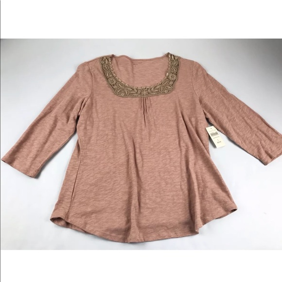 Coldwater Creek Lace Scoop Neck Top oSZ L Knit NEW - Picture 1 of 7